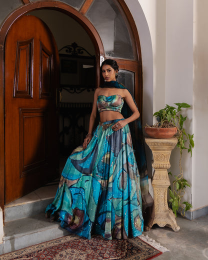 Blue-Black Champagne Lehenga