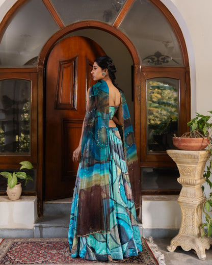 Blue-Black Champagne Lehenga
