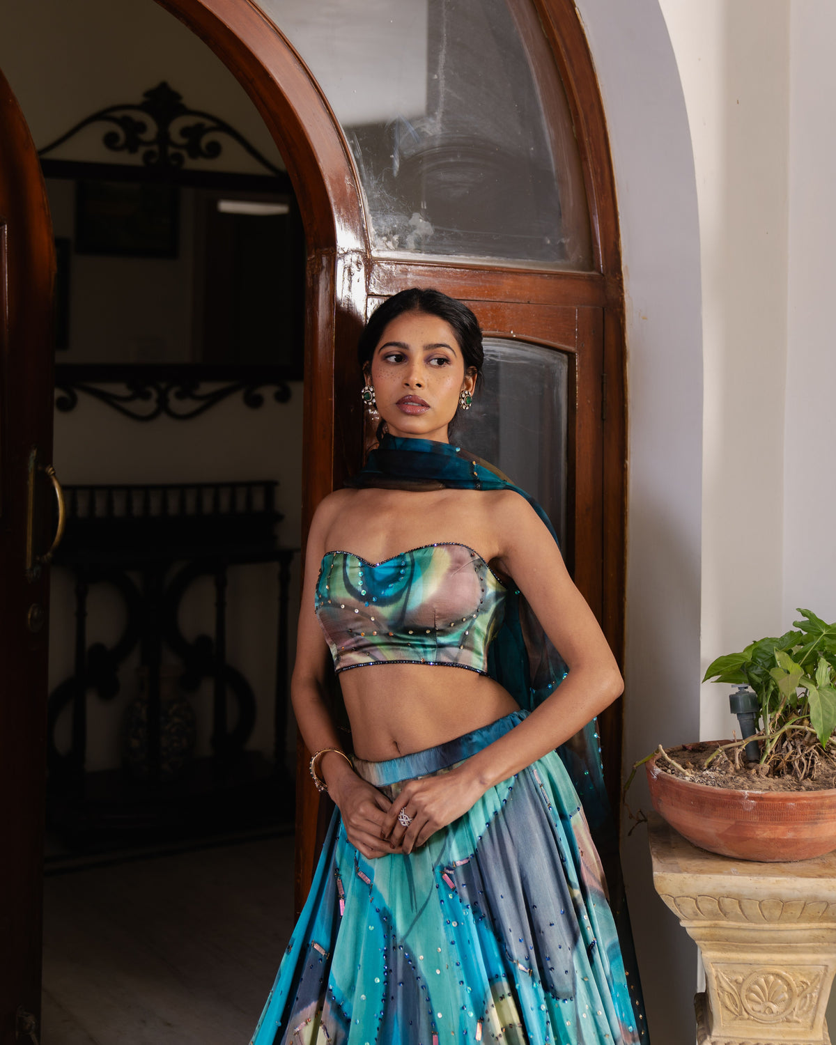 Blue-Black Champagne Lehenga