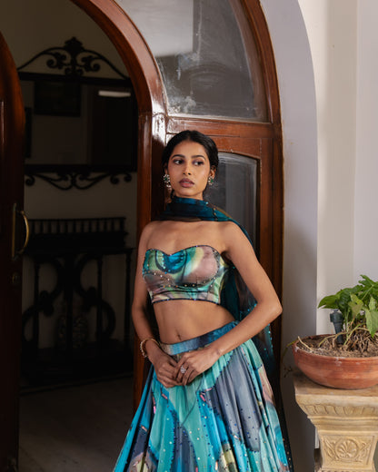 Blue-Black Champagne Lehenga