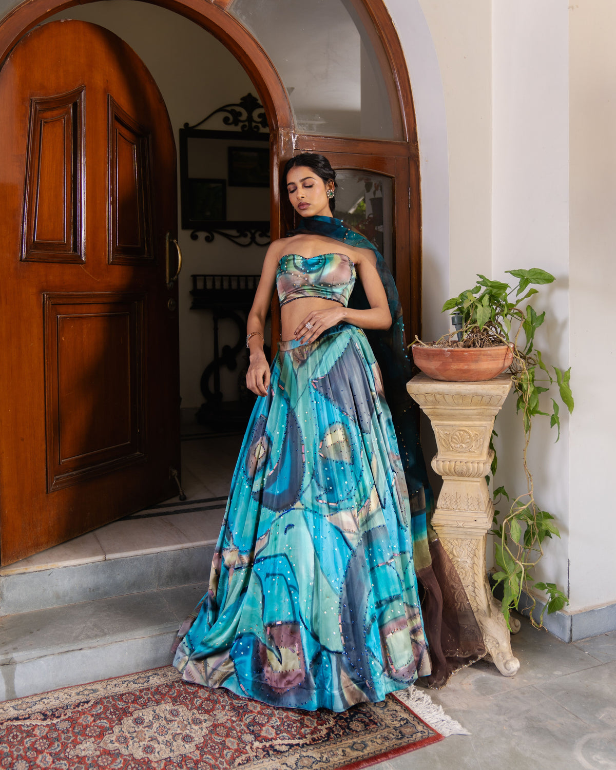 Blue-Black Champagne Lehenga